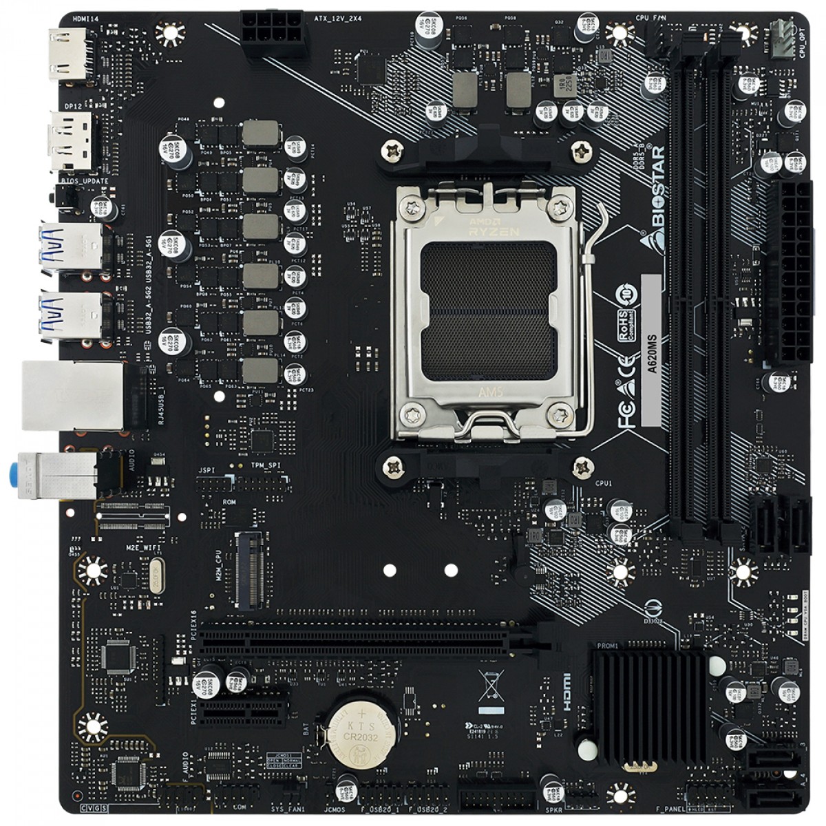 Placa Mãe Biostar A620MS, Chipset A620, AMD AM5, MATX, DDR5 - M