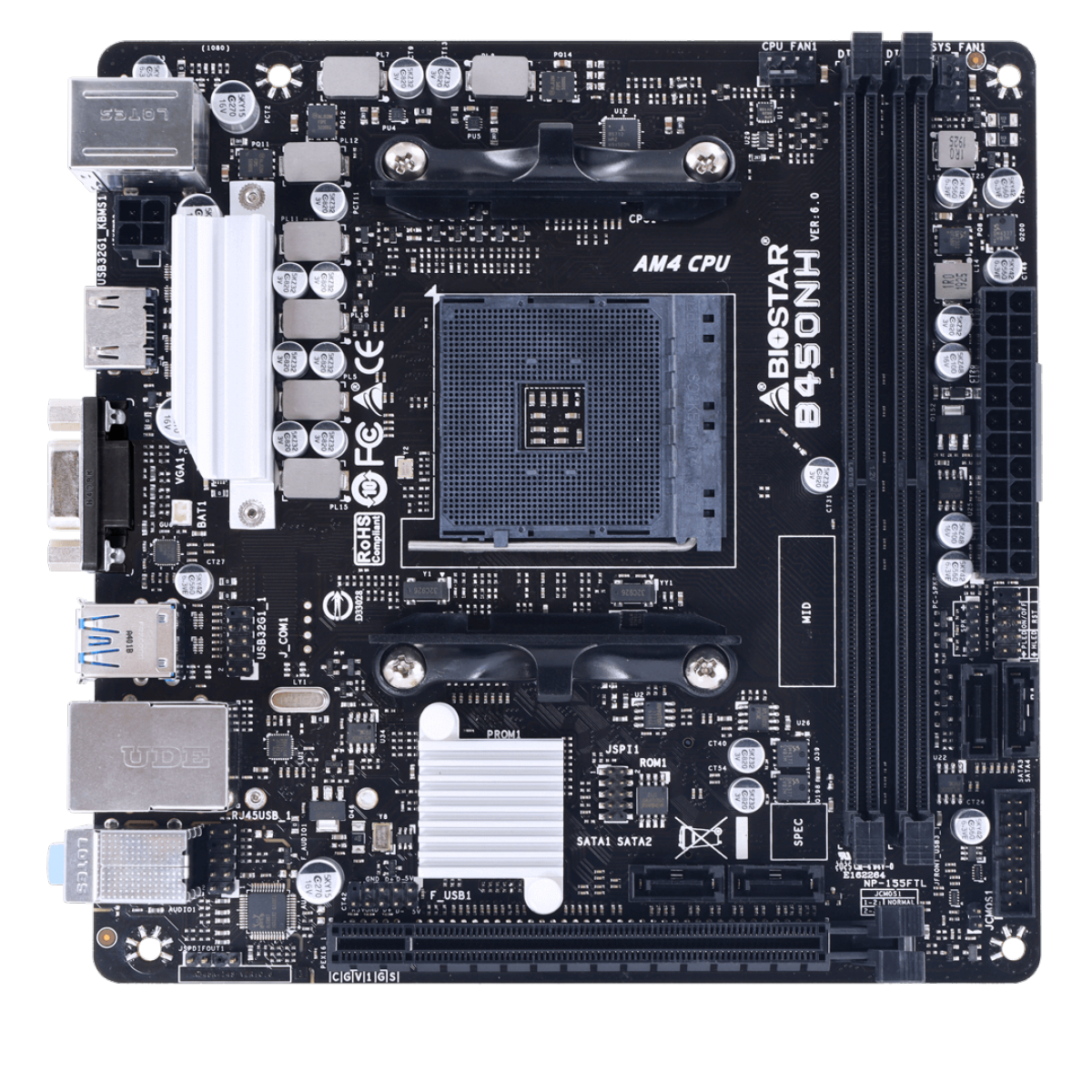 Placa Mãe Biostar B450NH, Chipset B450, AMD AM4, Mini ITX, DDR4, AB45AI4S-R01-BS210X