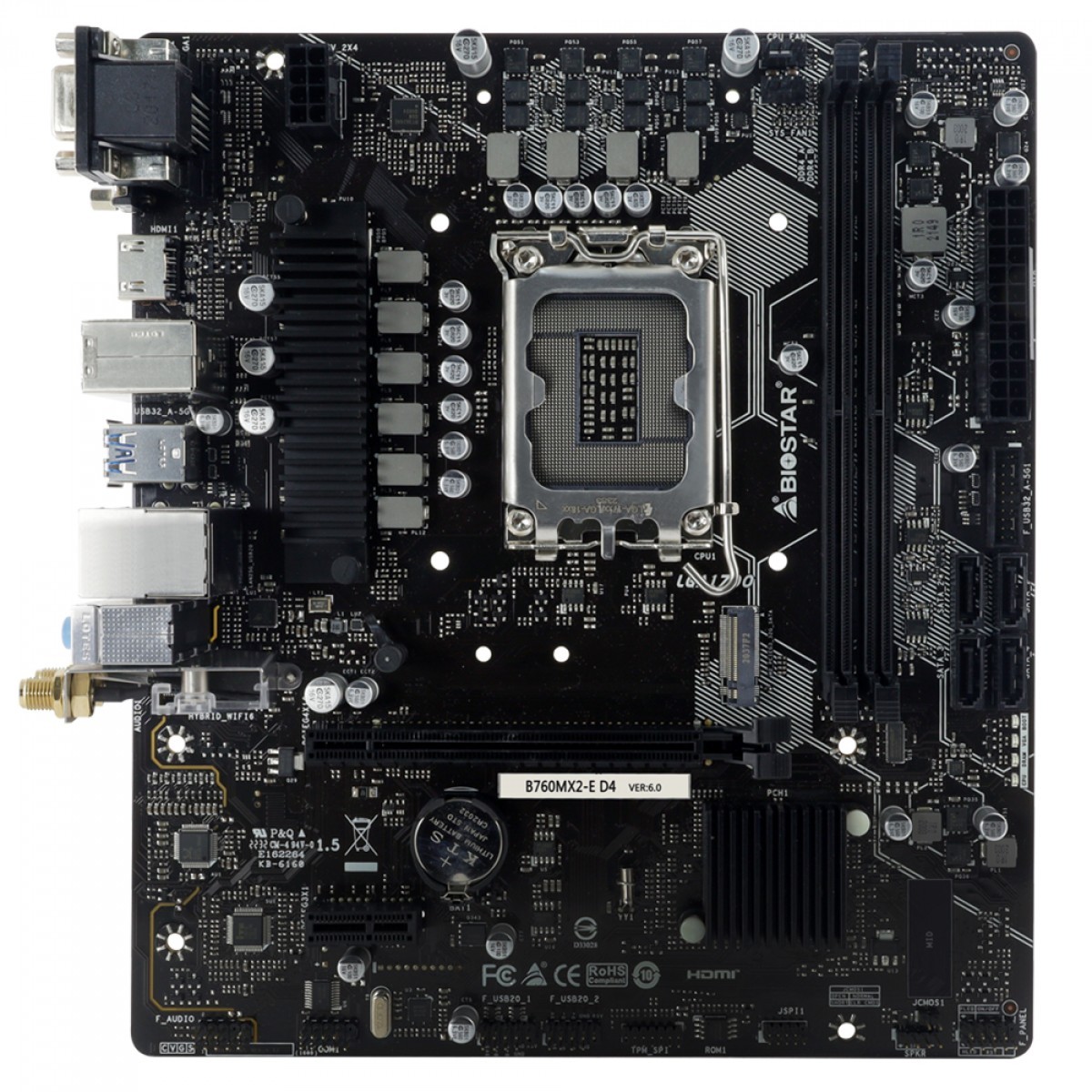 Placa Mãe Biostar B760MX2-E D4, Chipset B760, Intel LGA 1700, MATX, DDR4, Preto