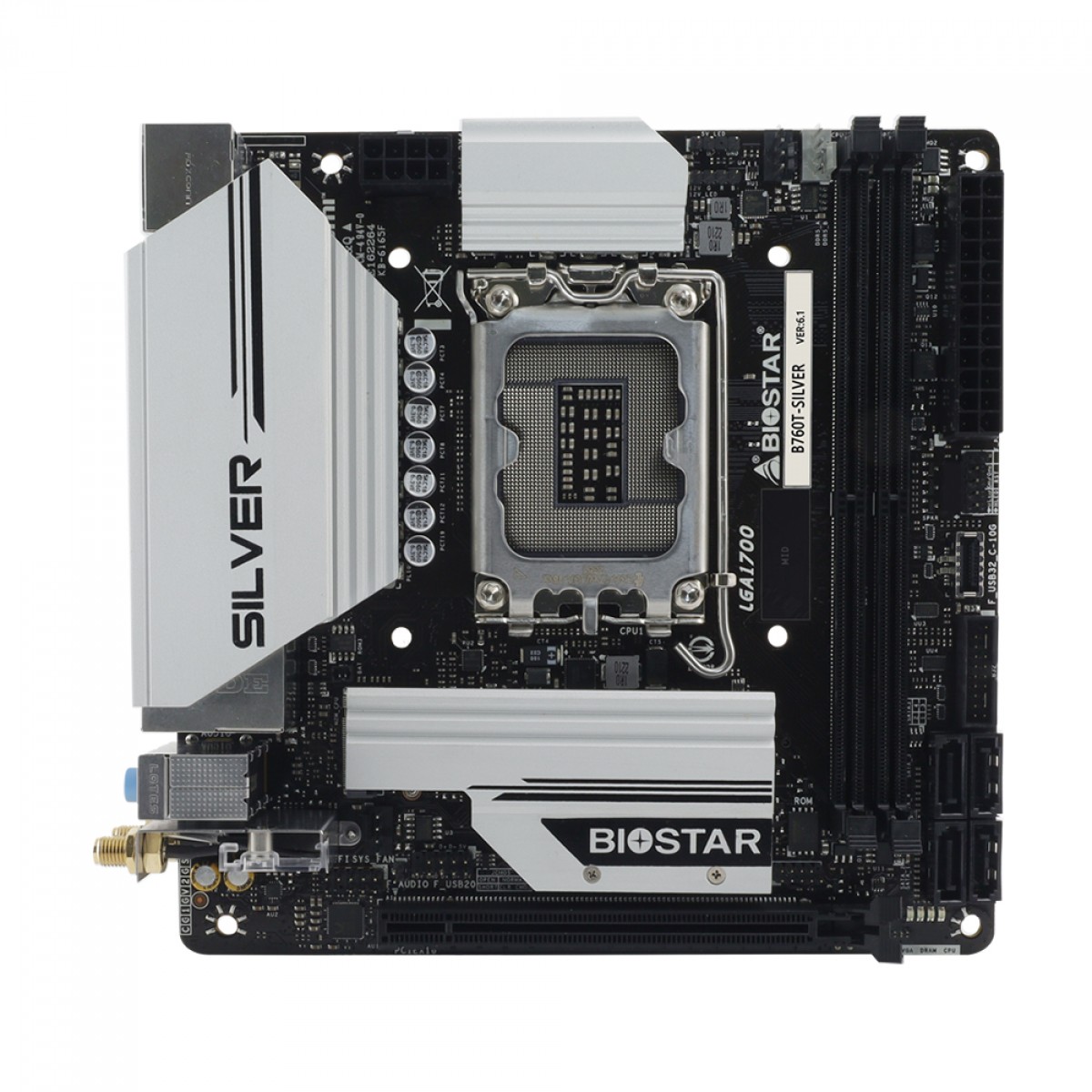 Placa Mãe Biostar B760T-SILVER, Chipset B760, Intel LGA 1700, Mini-ITX, DDR5 - Open Box