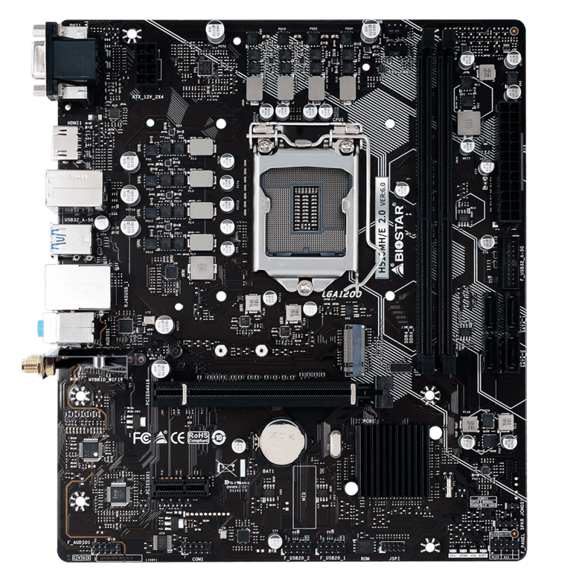 Placa Mãe Biostar H510MH/E 2.0, WIFI, Chipset H510, Intel LGA 1200, mATX, DDR4