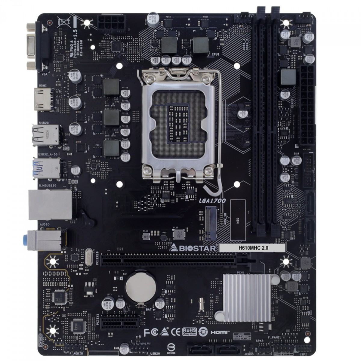 Placa Mãe Biostar H610MHC 2.0, Chipset H610, Intel LGA 1700, MATX, DDR4