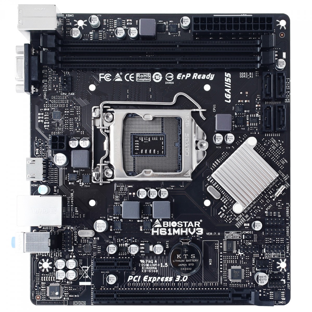 Placa Mãe Biostar H61MHV3, Chipset H61, Intel LGA 1155, MATX, DDR3