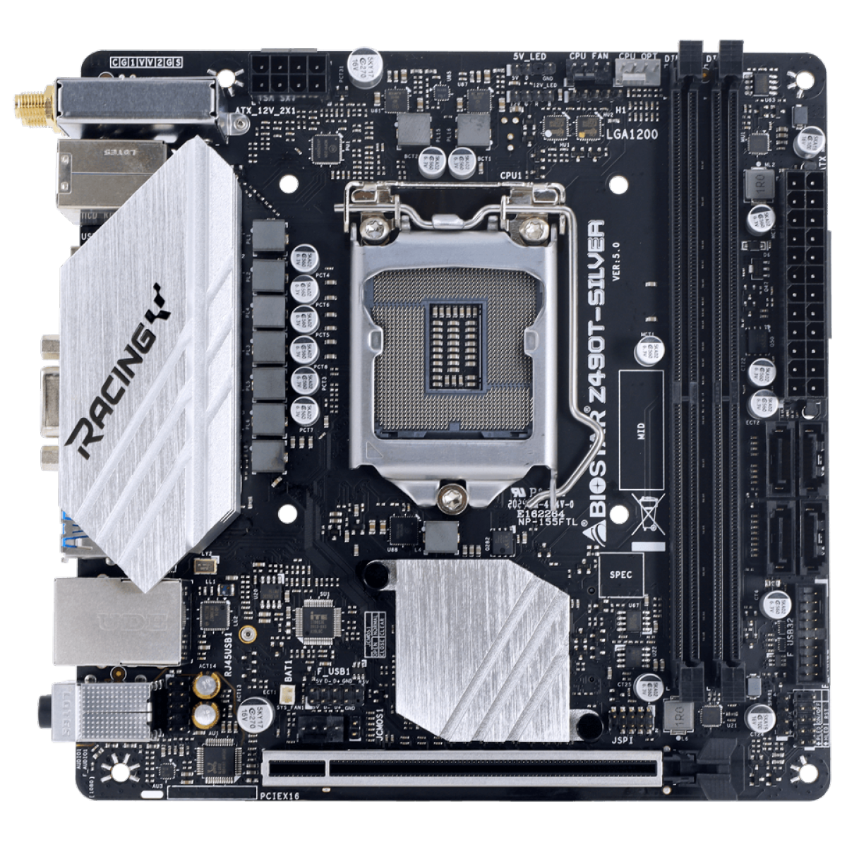 Placa Mãe Biostar Racing Z490T-Silver, Chipset Z490, Intel LGA 1200, Mini-ITX, DDR4, IZ49BIHT-R01-BS210X