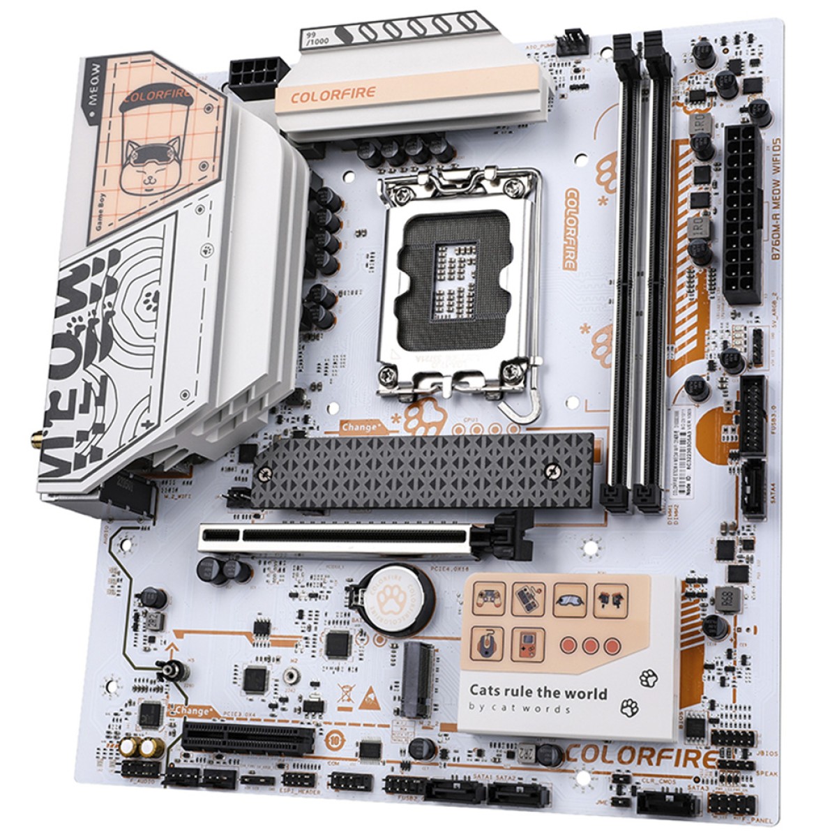 Placa Mãe ColorFire B760M-A MEOW WIFI D5 Orange, Chipset B760, Intel LGA 1700, MATX, DDR5