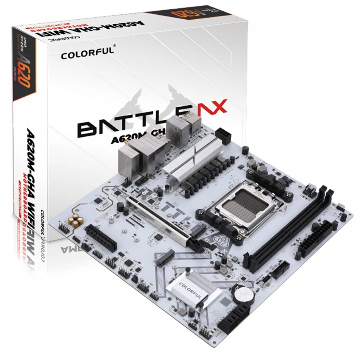 Placa Mãe Colorful Battle-AX A620M-GHA WiFi V14, Chipset A620, AMD AM5, MATX, DDR5, Branco - OPEN BOX