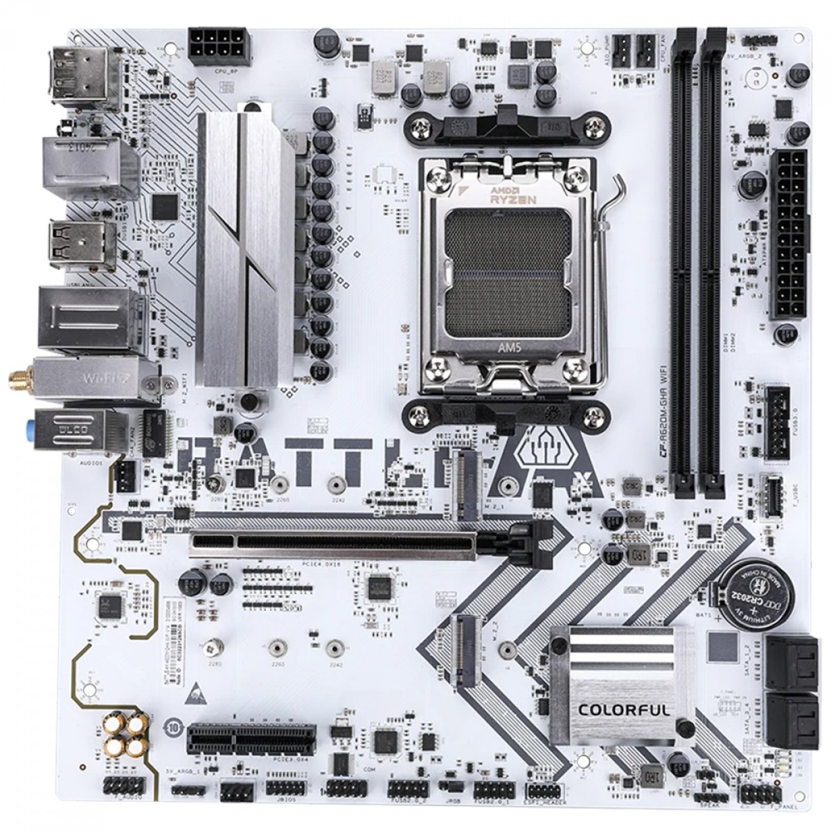 Placa Mãe Colorful Battle-AX A620M-GHA WiFi V14, Chipset A620, AMD AM5, MATX, DDR5, Branco - OPEN BOX