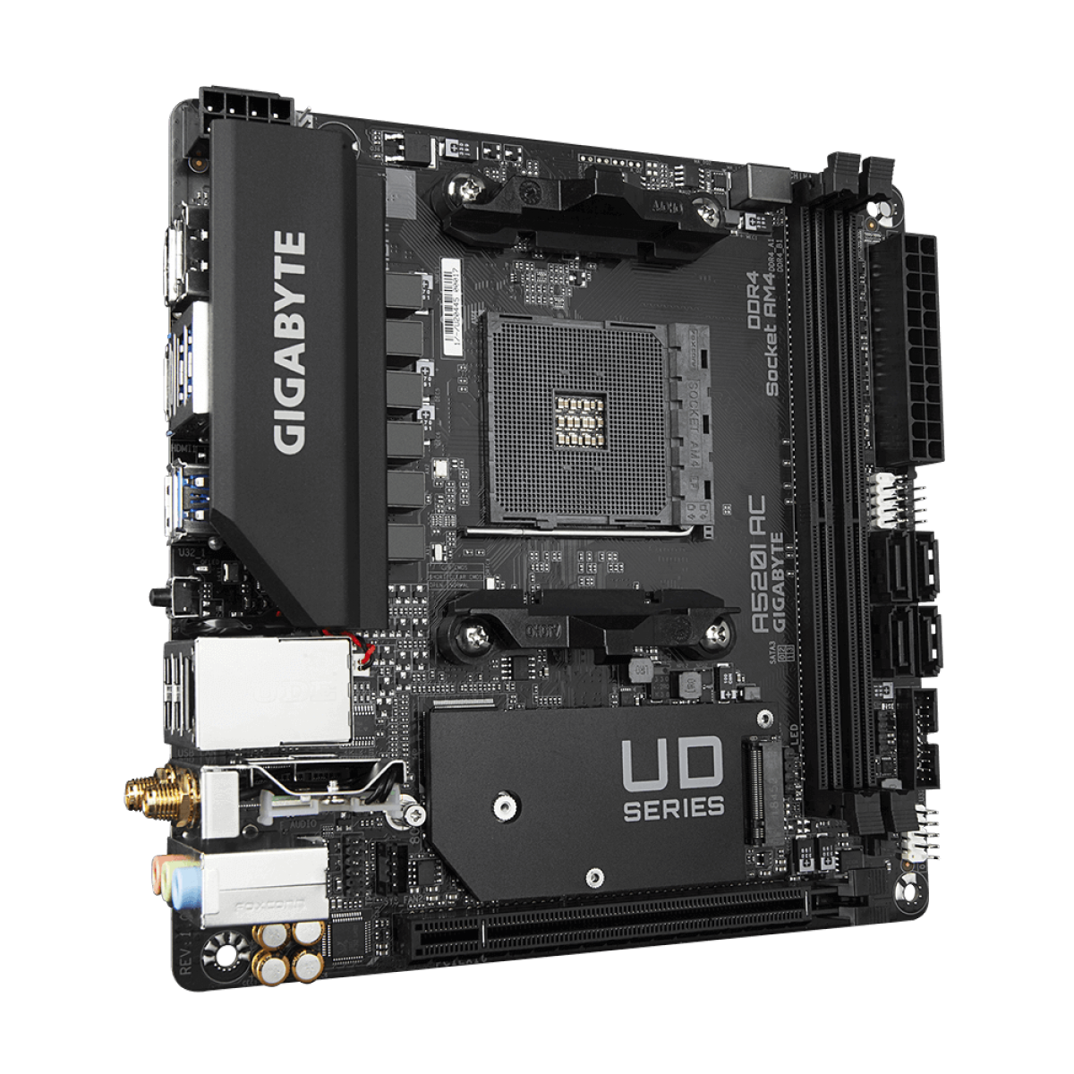 Placa Mãe Gigabyte A520I AC, Chipset A520, AMD AM4, Wi-Fi, Mini-ITX, DDR4, 9MA52IAC-00-11