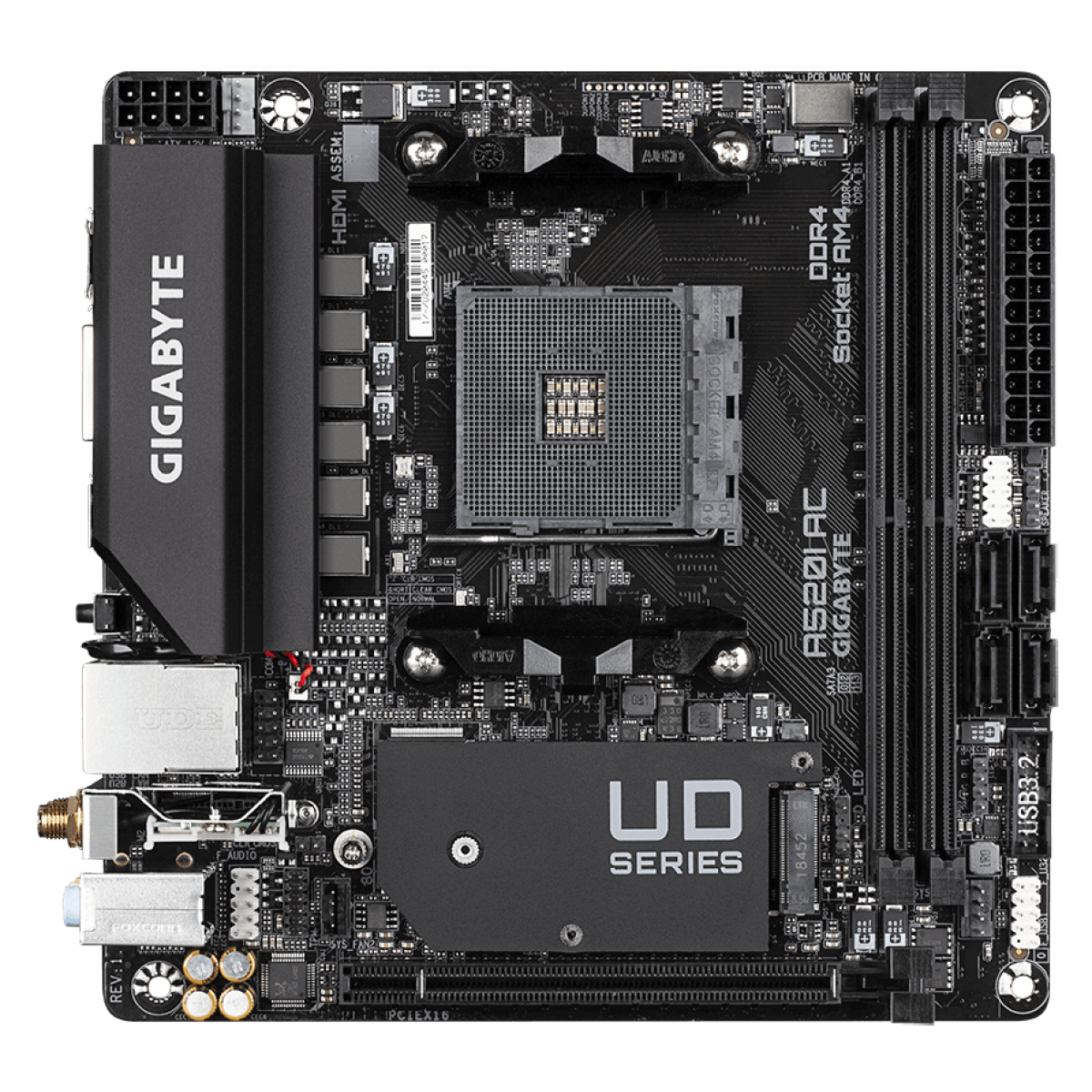 Placa Mãe Gigabyte A520I AC, Chipset A520, AMD AM4, Wi-Fi, Mini-ITX, DDR4, 9MA52IAC-00-11