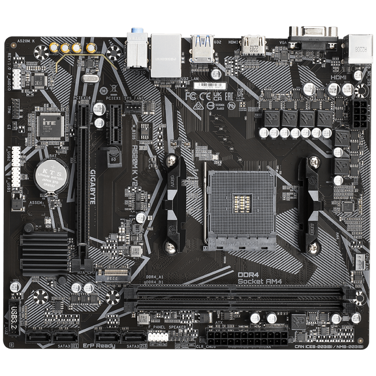 Placa Mãe Gigabyte A520M K V2, Chipset A520, AMD AM4, MATX, DDR4