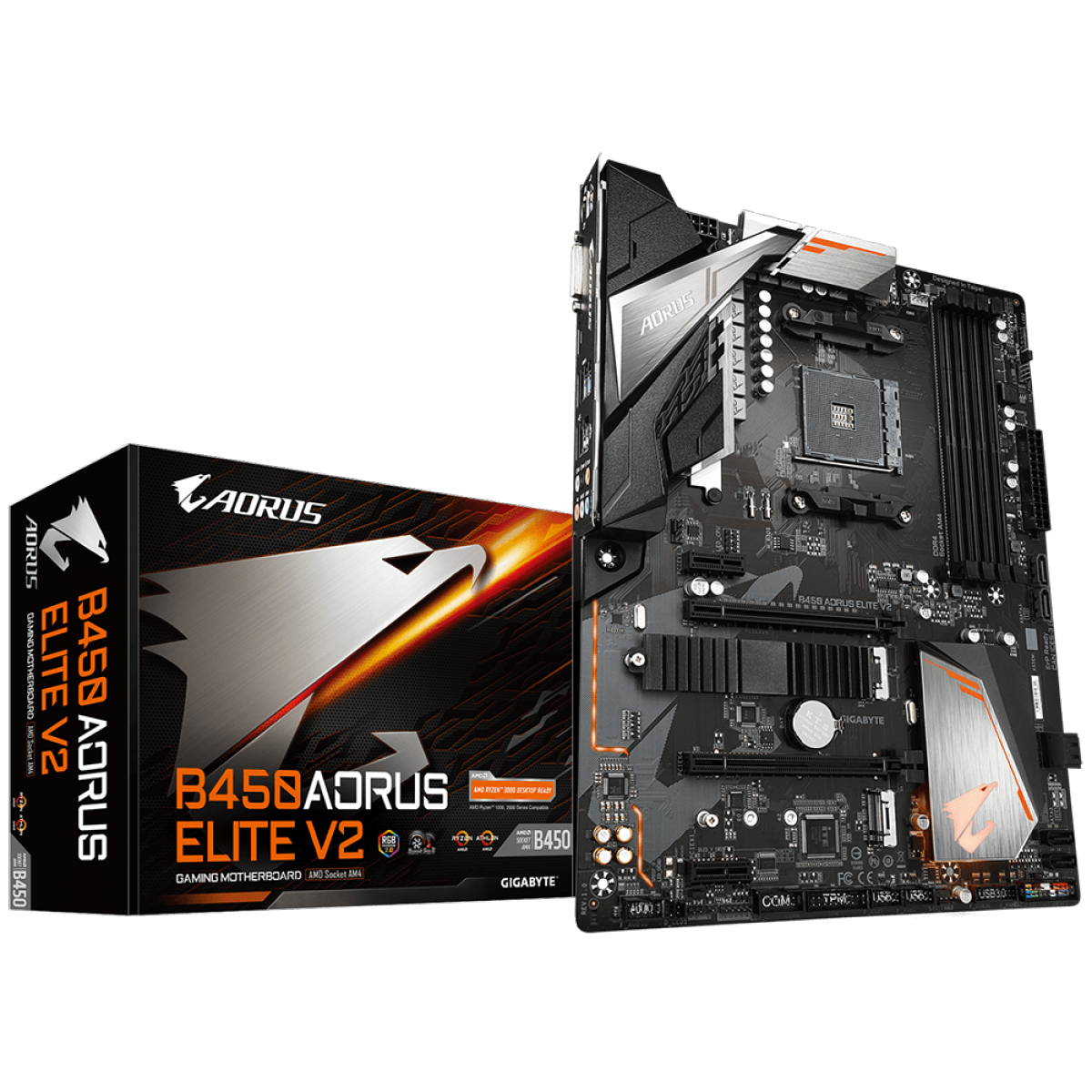 Placa Mãe Gigabyte B450 Aorus Elite V2, Chipset B450, AMD AM4, ATX, DDR4, 9MB45AET2-00-10