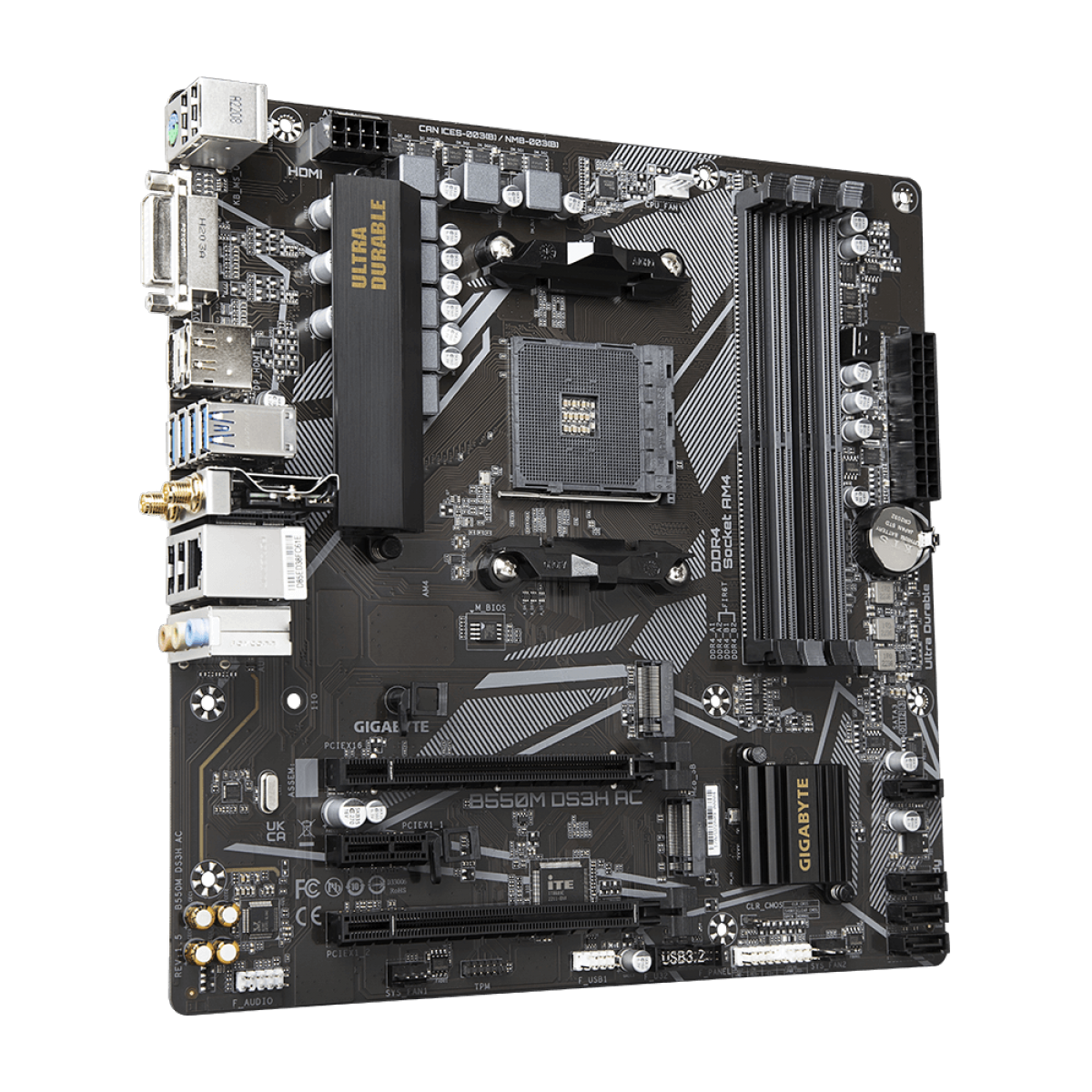 Placa Mãe Gigabyte B550M DS3H AC, Wi-Fi, Chipset B550, AMD AM4, mATX, DDR4 - Open Box 1