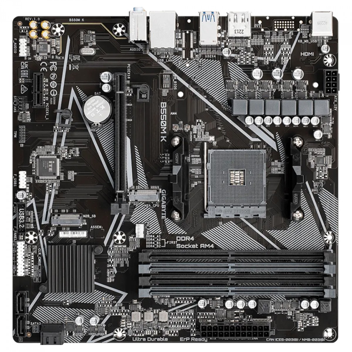 Placa Mãe Gigabyte B550M K, Chipset B550, AMD AM4, M-ATX, DDR4