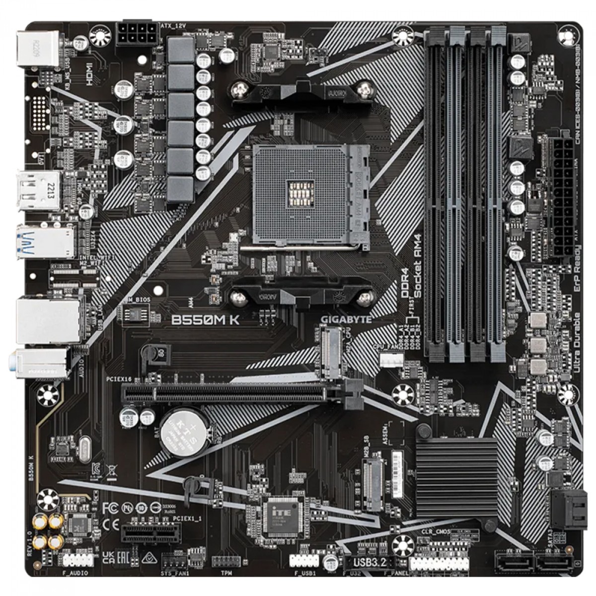 Placa Mãe Gigabyte B550M K, Chipset B550, AMD AM4, M-ATX, DDR4