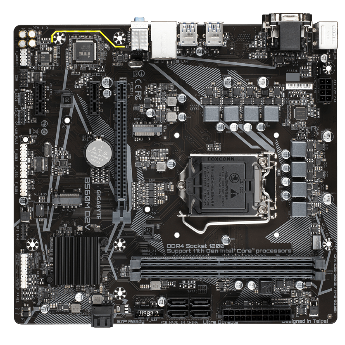 Placa Mãe Gigabyte B560M D2V, Chipset B560, LGA 1200, mATX, DDR4