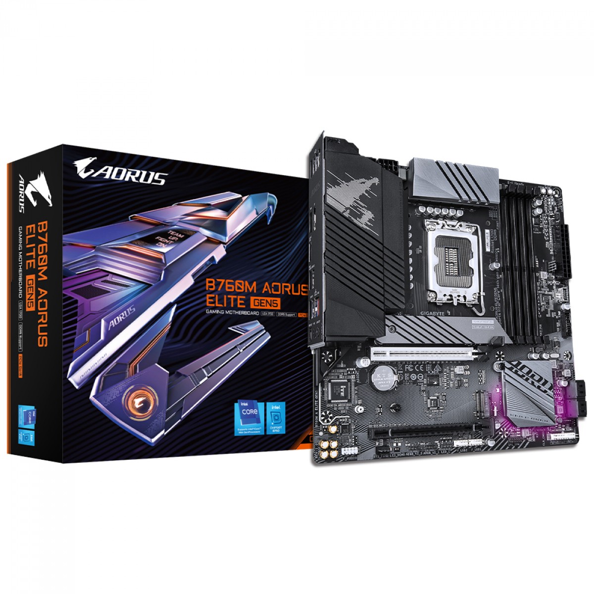 Placa Mãe Gigabyte B760M AORUS ELITE GEN5, Chipset B760, Intel LGA 1700, M-ATX, DDR5