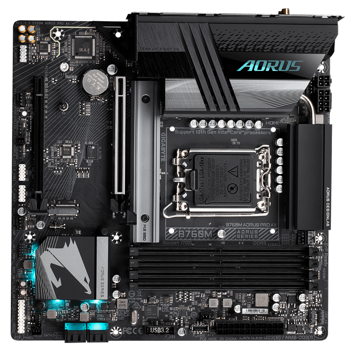 Placa Mãe Gigabyte B760M Aorus Pro AX, Wi-Fi, Chipset B760, Intel LGA 1700, mATX, DDR5