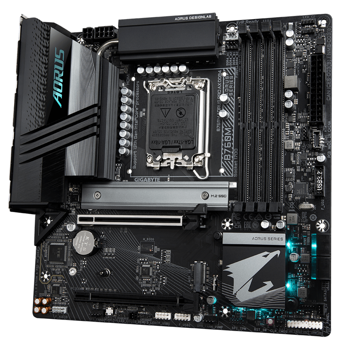 Placa Mãe Gigabyte B760M Aorus Pro AX DDR4, Chipset B760, Intel LGA 1700, mATX, DDR4