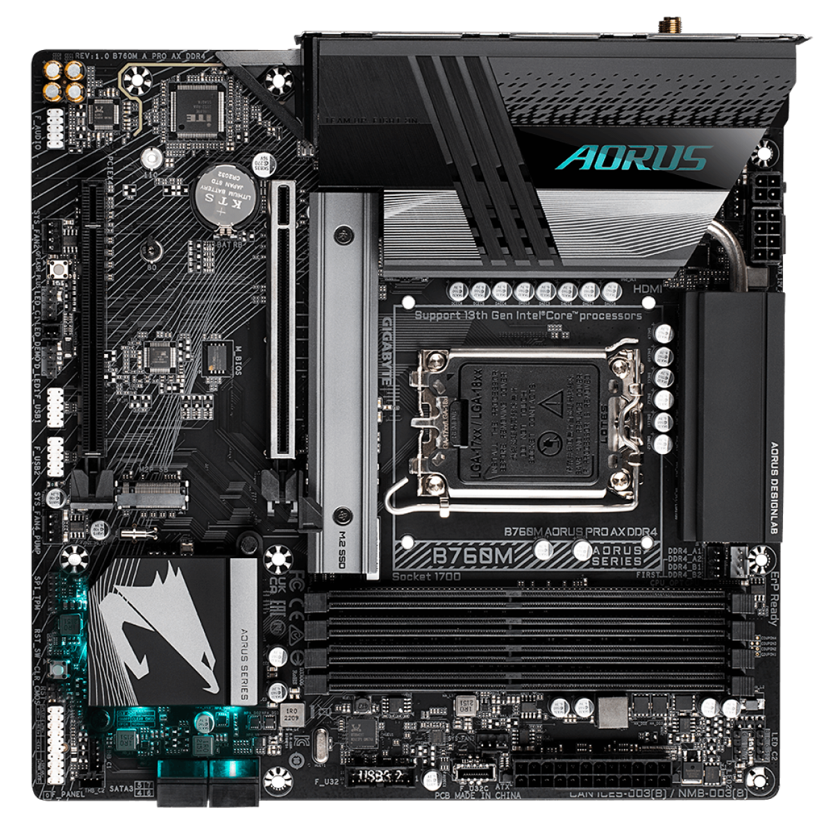 Placa Mãe Gigabyte B760M Aorus Pro AX DDR4, Chipset B760, Intel LGA 1700, mATX, DDR4