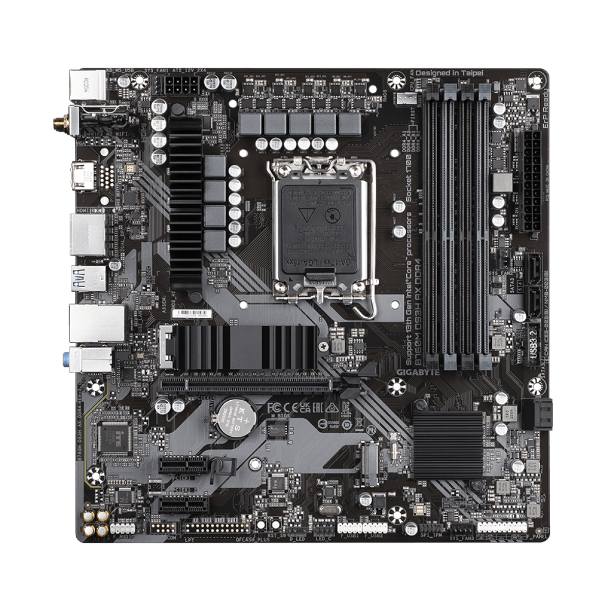 Placa Mãe Gigabyte B760M DS3H AX DDR4, Chipset B760, Intel LGA 1700, mATX, DDR4