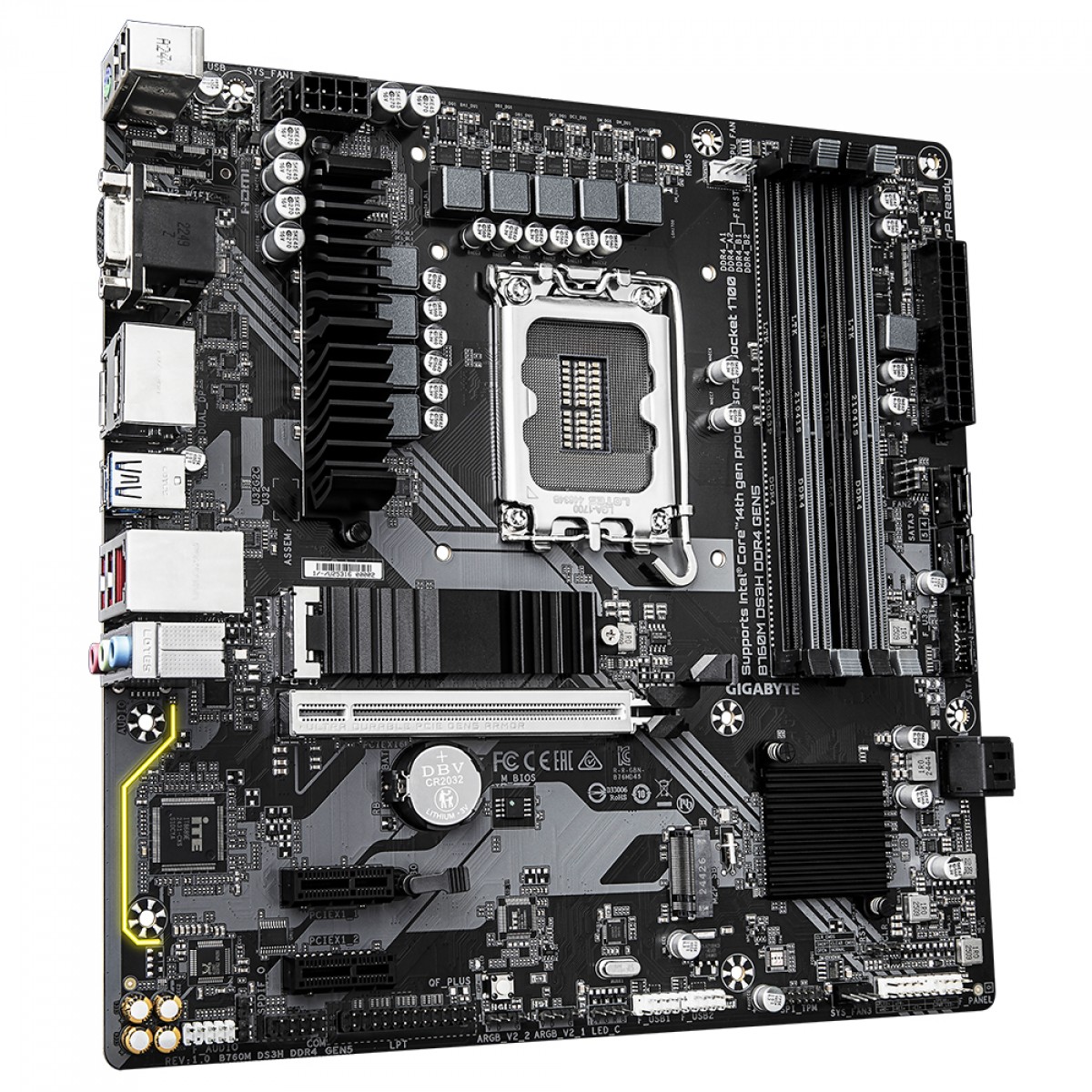 Placa Mãe Gigabyte B760M DS3H DDR4 GEN5, Chipset B760, Intel LGA 1700, M-ATX, DDR4