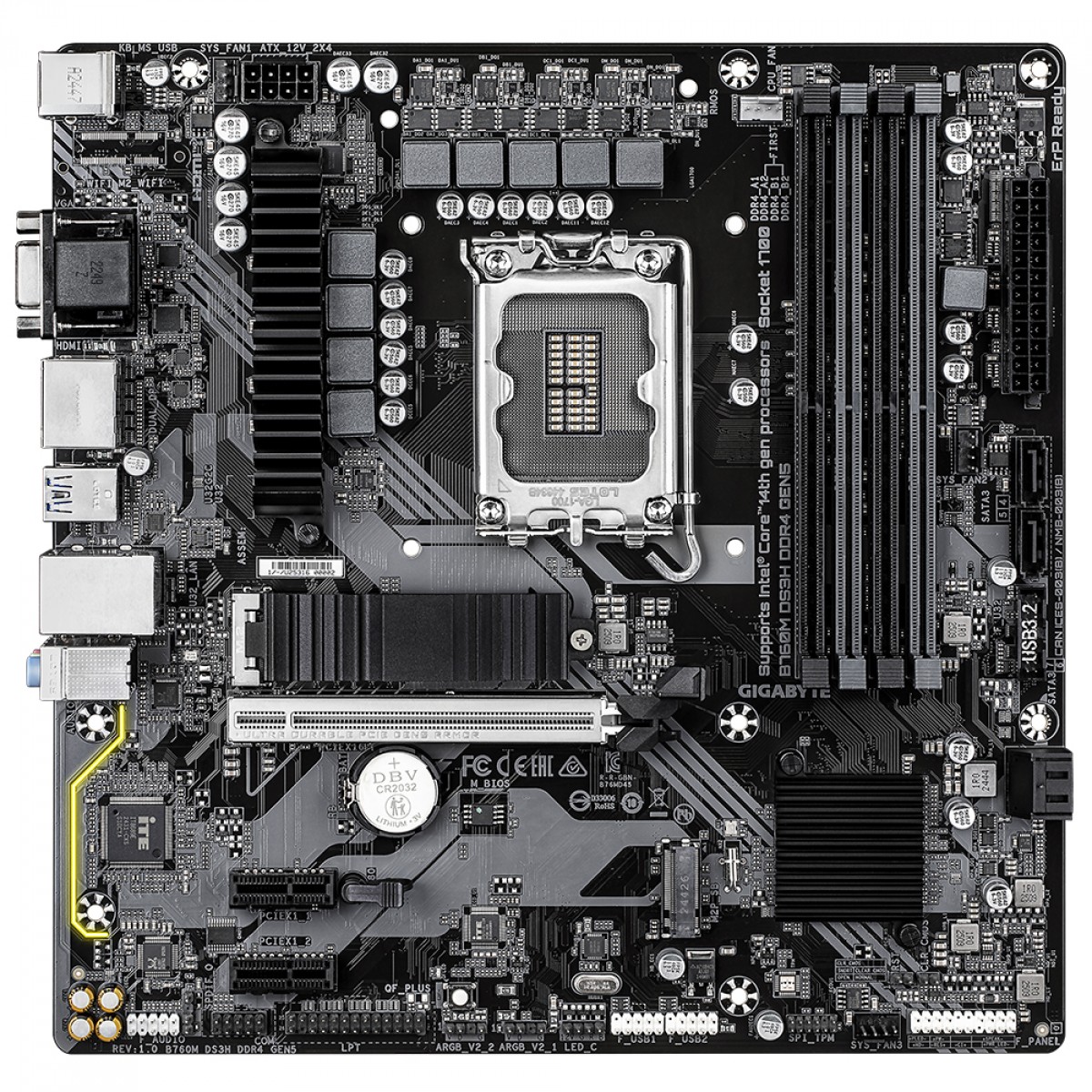 Placa Mãe Gigabyte B760M DS3H DDR4 GEN5, Chipset B760, Intel LGA 1700, M-ATX, DDR4