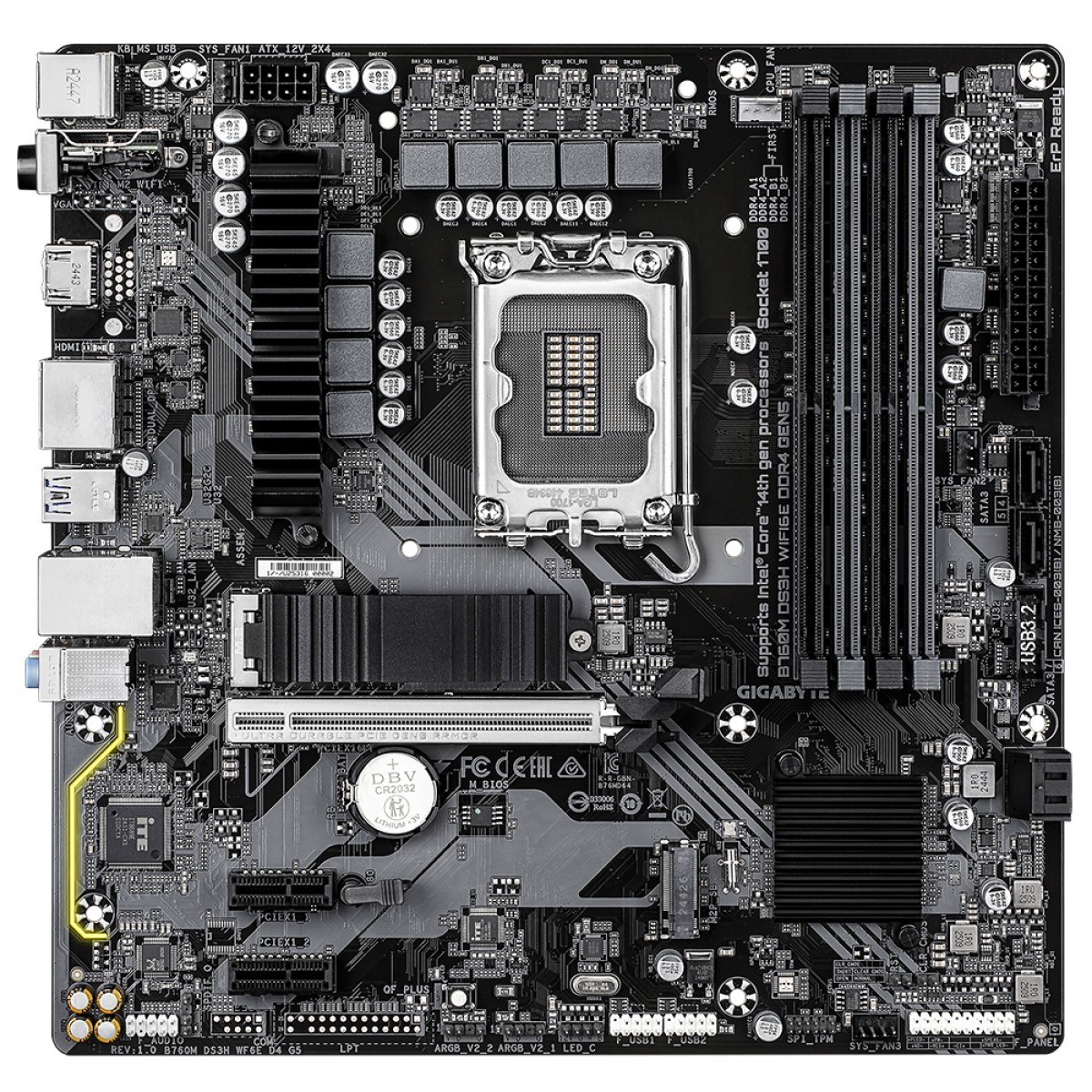 Placa Mãe Gigabyte B760M DS3H WIFIE DDR4 GEN5, Chipset B760, Intel LGA 1700, M-ATX, DDR4