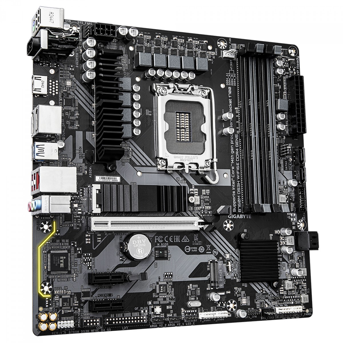 Placa Mãe Gigabyte B760M DS3H WIFIE DDR4 GEN5, Chipset B760, Intel LGA 1700, M-ATX, DDR4