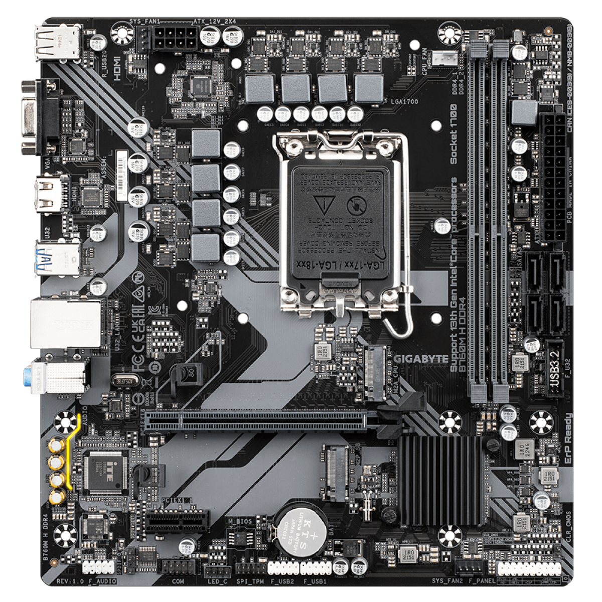 Placa Mãe Gigabyte B760M H DDR4, Chipset B760, Intel LGA 1700, MATX, DDR4