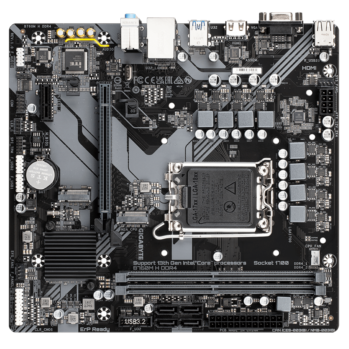 Placa Mãe Gigabyte B760M H DDR4, Chipset B760, Intel LGA 1700, MATX, DDR4