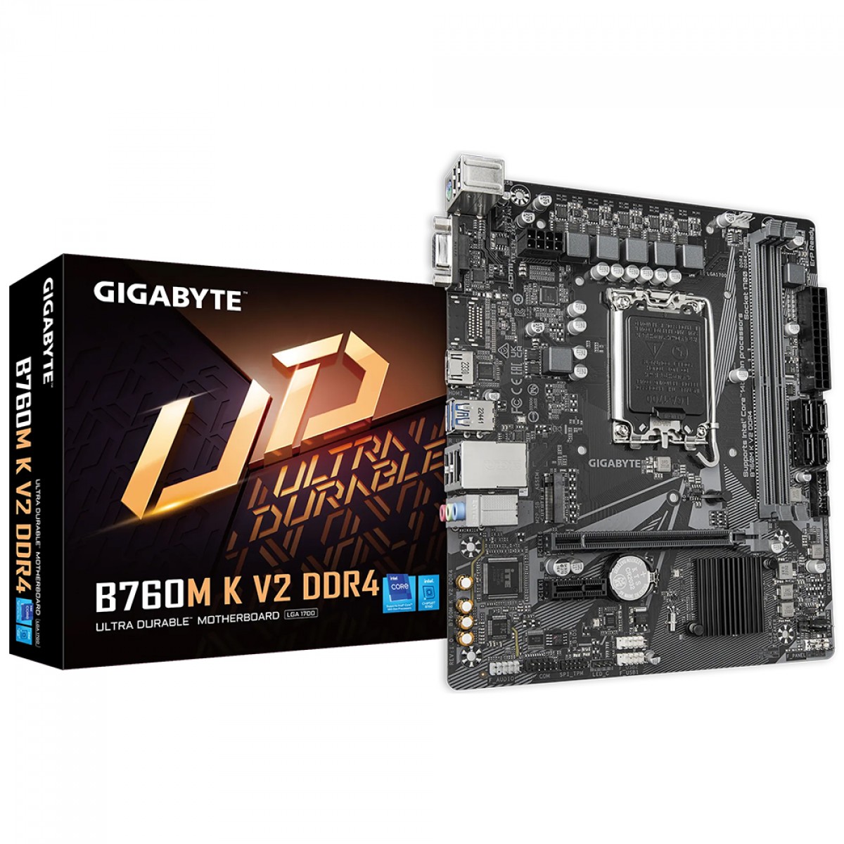 Placa Mãe Gigabyte B760M K V2 DDR4, Chipset B760, Intel LGA 1700, mATX, DDR4