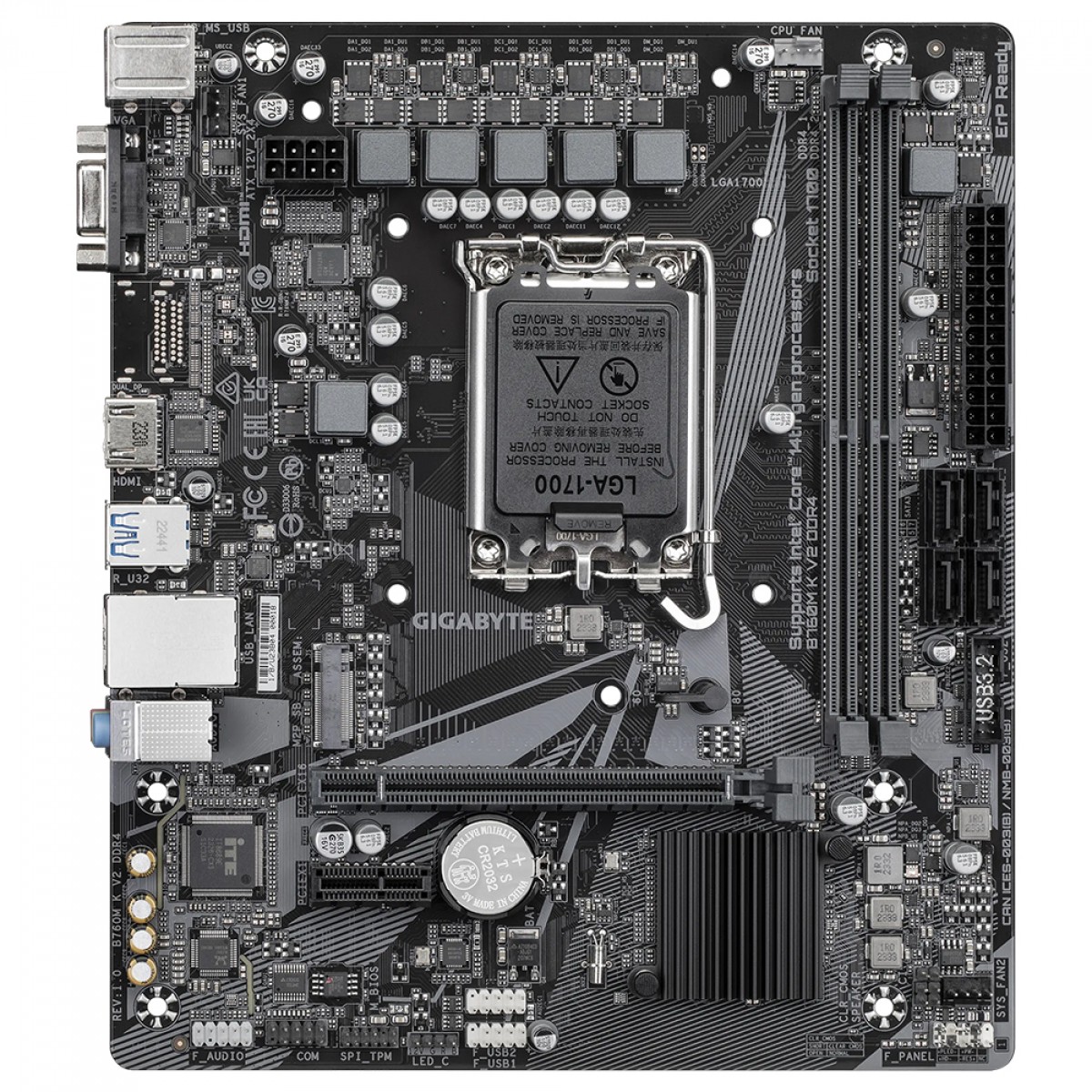 Placa Mãe Gigabyte B760M K V2 DDR4, Chipset B760, Intel LGA 1700, mATX, DDR4