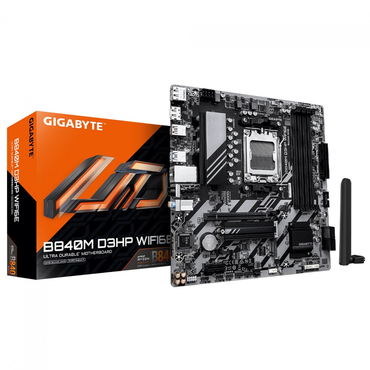 Placa Mãe Gigabyte B840M D3HP WiFi6E, Chipset B840, AMD AM5, mATX, DDR5
