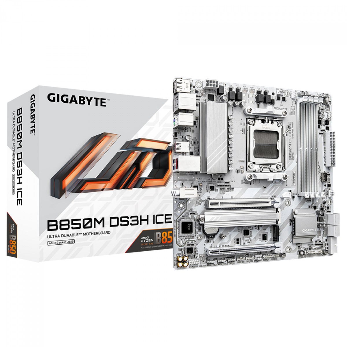 新品未使用 GIGABYTE B850M DS3H ICE DDR5 AM5 Placa Mãe Gigabyte B850M DS3H ICE, Chipset B850, AMD AM5, M-ATX, DDR5