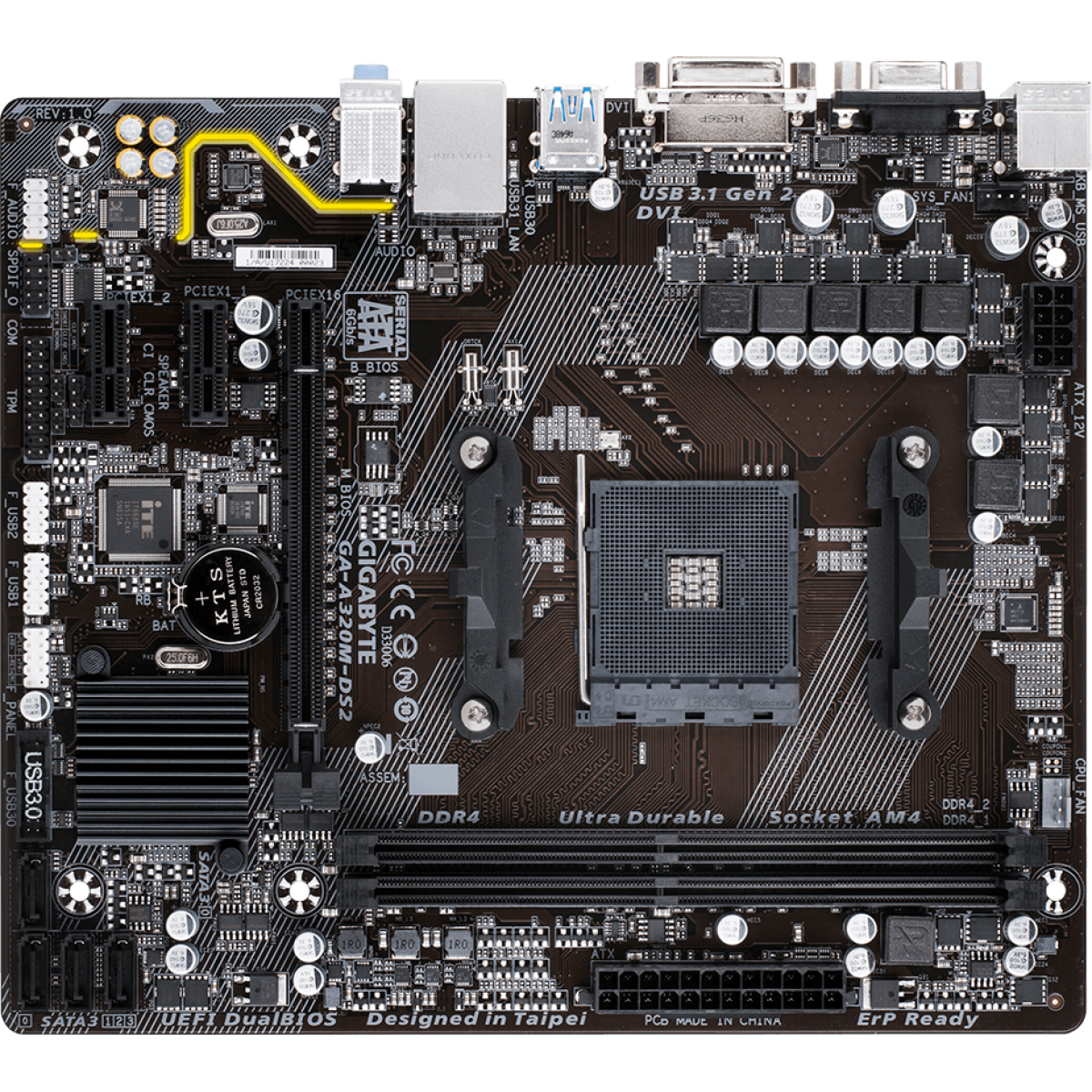Placa Mãe Gigabyte GA-A320M-DS2, Chipset A320, AMD AM4, mATX, DDR4