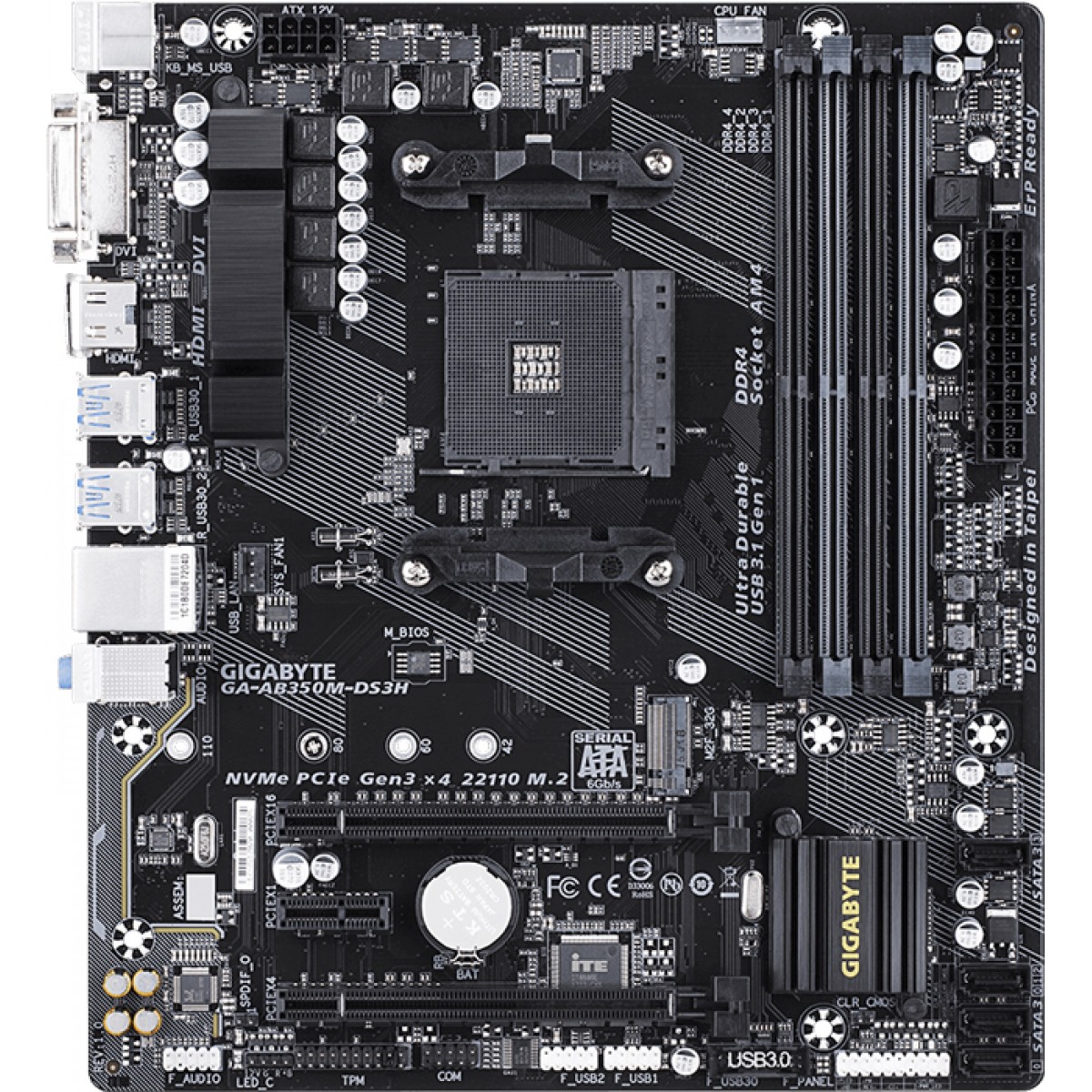 Placa Mãe Gigabyte GA-AB350M-DS3H, Chipset B350, AMD AM4, mATX, DDR4