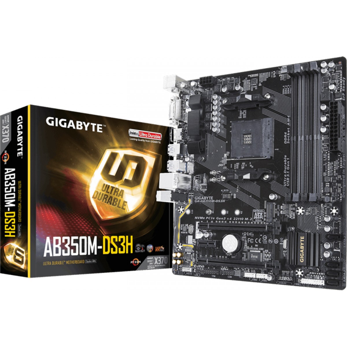 Placa Mãe Gigabyte GA-AB350M-DS3H, Chipset B350, AMD AM4, mATX, DDR4