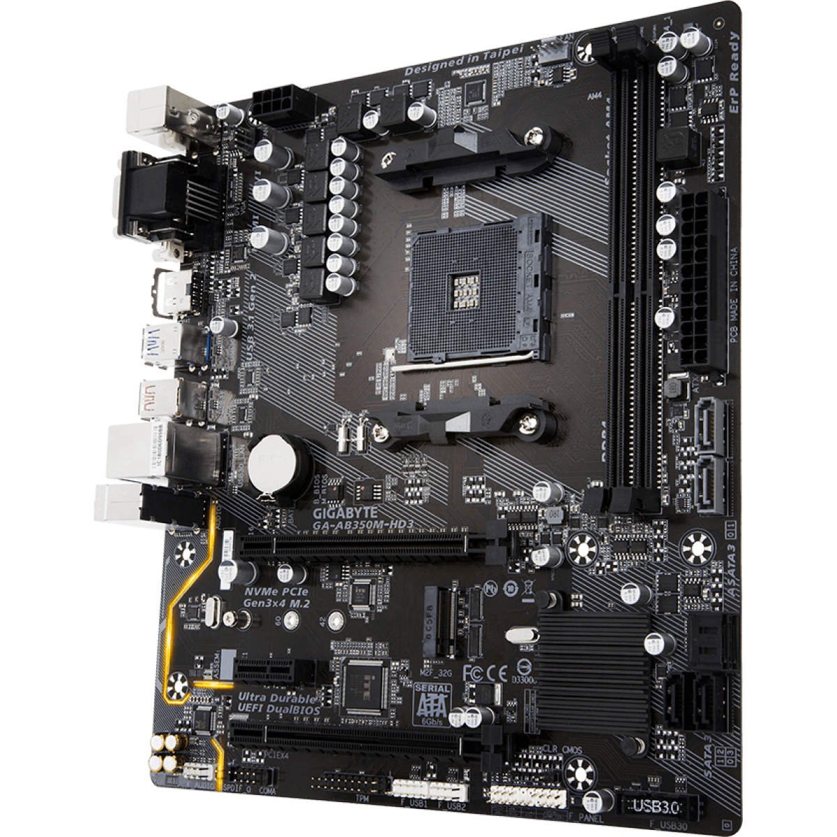 Placa Mãe Gigabyte GA-AB350M-HD3 Chipset B350, AMD AM4, mATX, DDR4