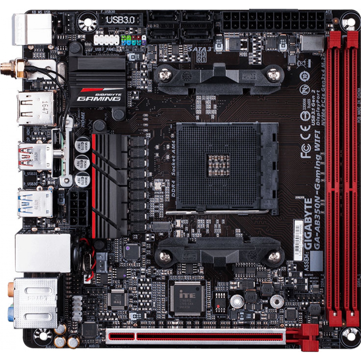 Placa Mãe Gigabyte GA-AB350N-Gaming WIFI, Chipset B350, AMD AM4, mITX, DDR4