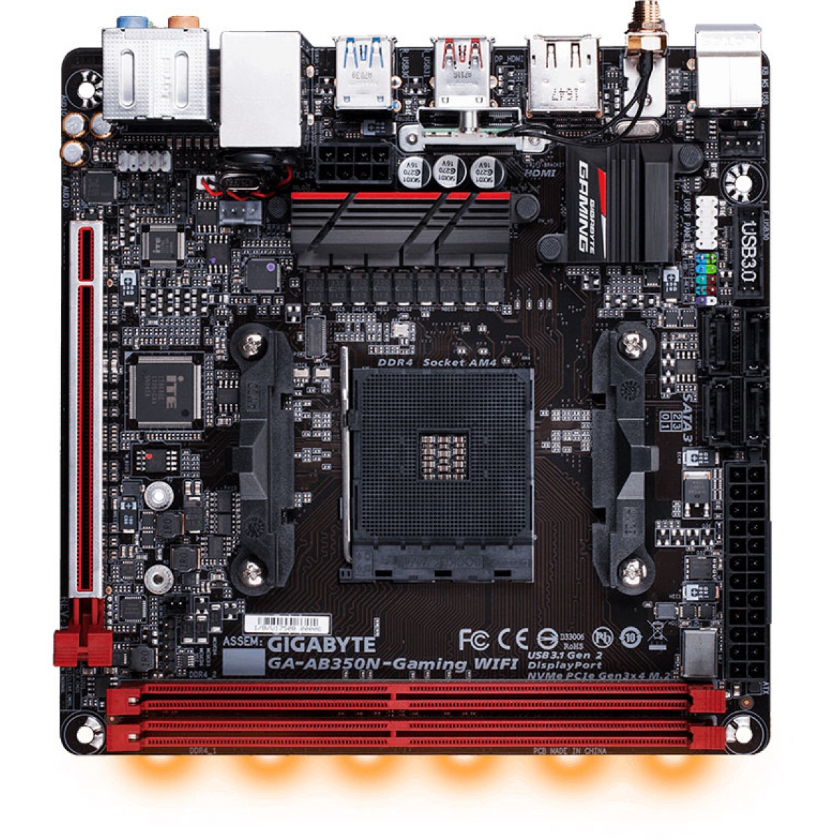 Placa Mãe Gigabyte GA-AB350N-Gaming WIFI, Chipset B350, AMD AM4, mITX, DDR4