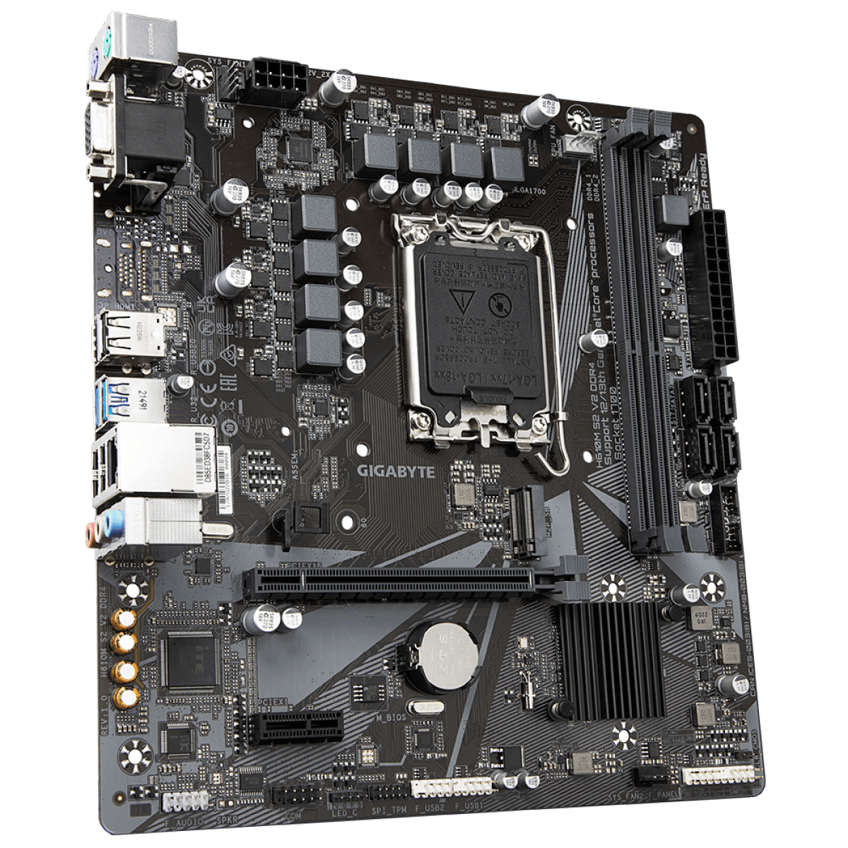 Placa Mãe Gigabyte H610M S2 V2 DDR4, Chipset H610, Intel LGA 1700, mATX, DDR4