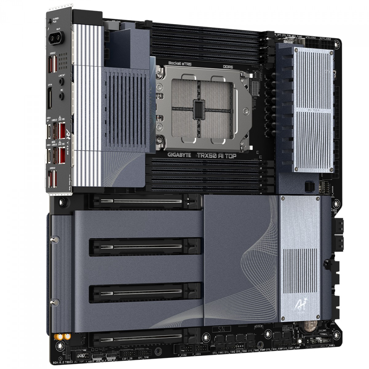 Placa Mãe Gigabyte TRX50 AI TOP, WiFi 7, Chipset AMD TRX50, E-ATX, DDR5