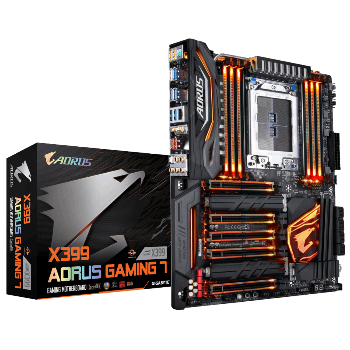 Placa Mãe Gigabyte X399 AORUS Gaming 7, Chipset X399, AMD TR4, ATX, DDR4