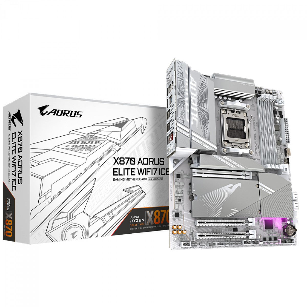 Placa Mãe Gigabyte X870 AORUS Elite WiFi7 ICE, Chipset X870, AMD AM5, ATX, DDR5, Branco