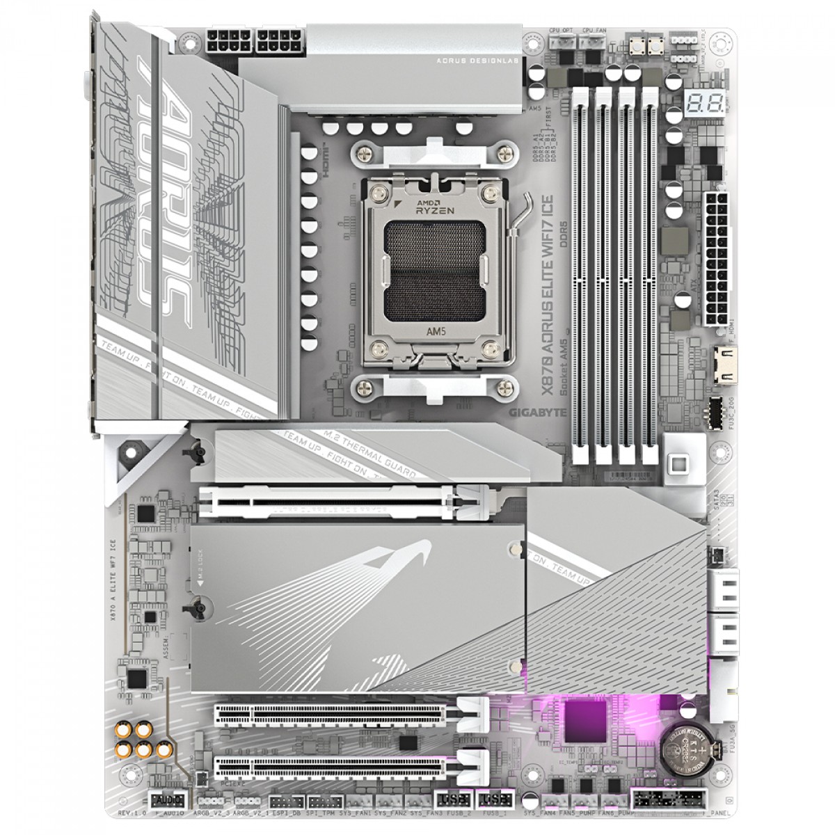 Placa Mãe Gigabyte X870 AORUS Elite WiFi7 ICE, Chipset X870, AMD AM5, ATX, DDR5, Branco
