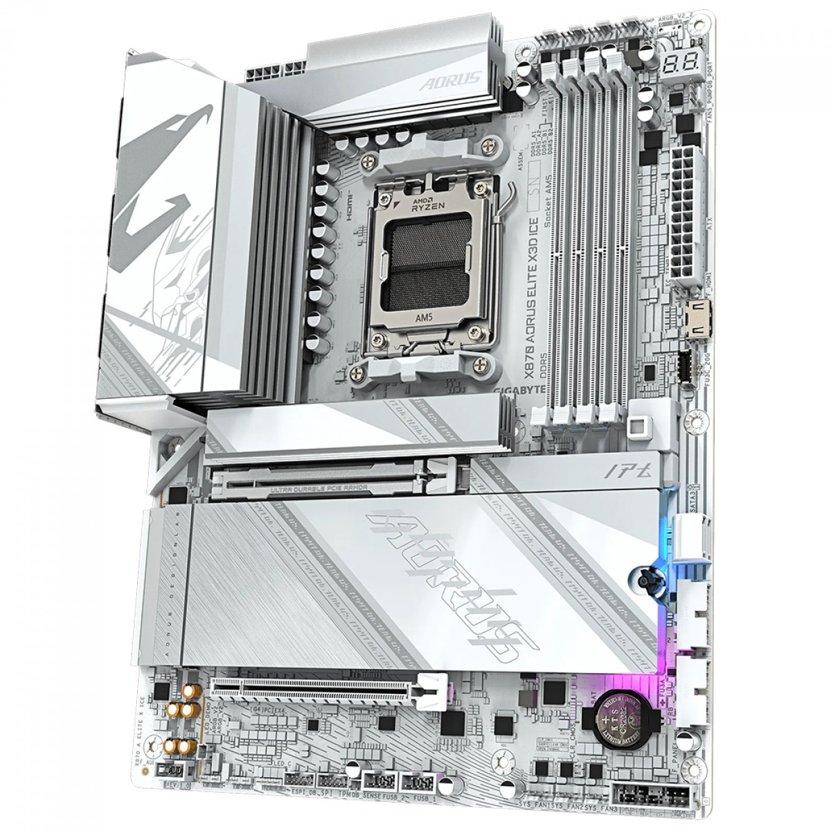 Placa Mãe Gigabyte X870 AORUS ELITE X3D ICE, Chipset X870, AMD AM5, ATX, WiFi, DDR5, Branco