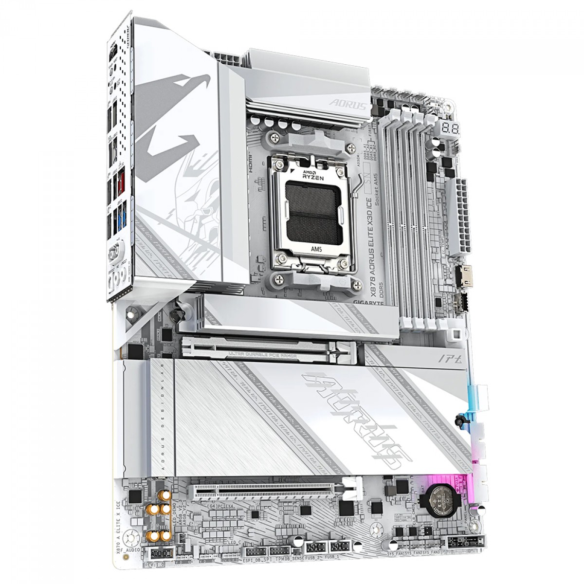 Placa Mãe Gigabyte X870 AORUS ELITE X3D ICE, Chipset X870, AMD AM5, ATX, WiFi, DDR5, Branco