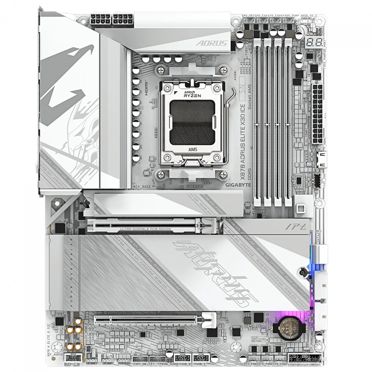 Placa Mãe Gigabyte X870 AORUS ELITE X3D ICE, Chipset X870, AMD AM5, ATX, WiFi, DDR5, Branco