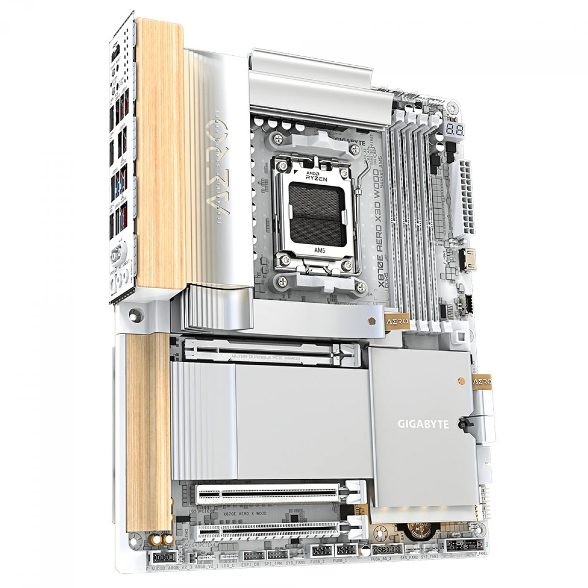 Placa Mãe Gigabyte X870E AERO X3D WOOD, Chipset X870E, AMD AM5, ATX, WiFi 7, DDR5, Branco