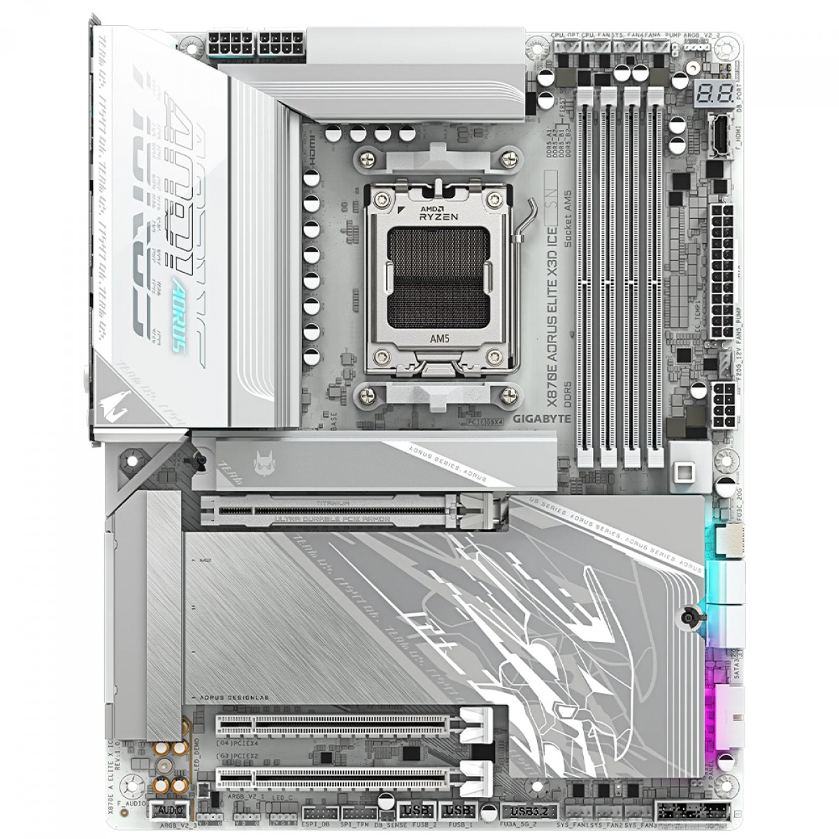 Placa Mãe Gigabyte X870E AORUS ELITE X3D ICE, Chipset X870E, AMD AM5, ATX, WiFi, DDR5, Branco